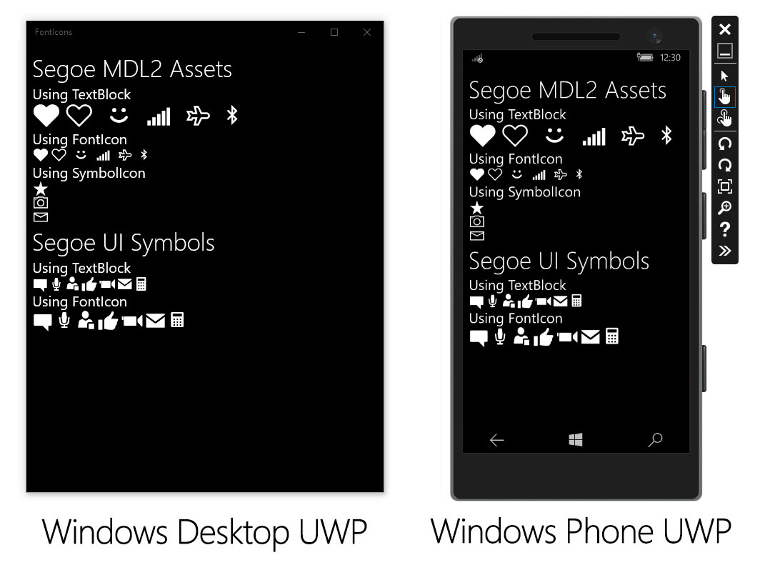 Windows 10 UWP Font Icons Segoe MDL2 Segoe UI