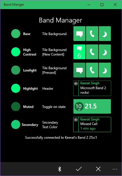 Connected and successfully retrieved the BandTheme