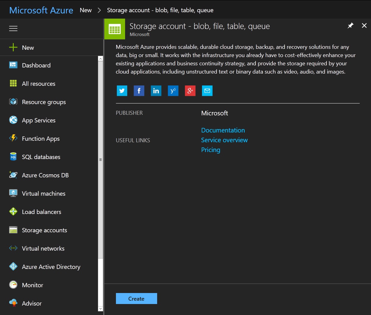 Create Azure Storage Account